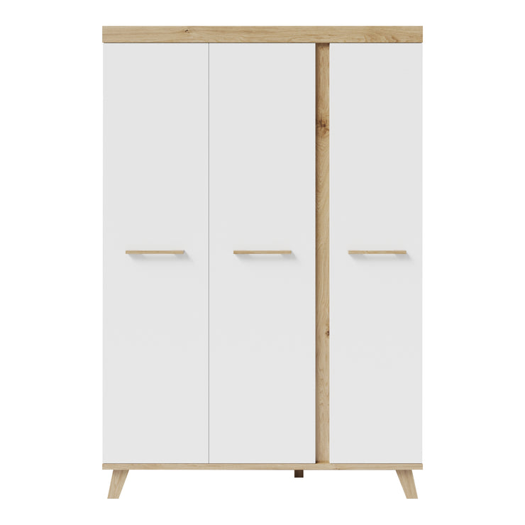 Wardrobe 'Smile' 3-door - Solid wood handles & feet - White / Artisan oak