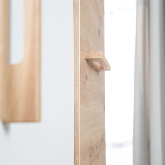 Wardrobe 'Lion' 3-Door - White / Wood Decor 'Artisan Oak' - Handles Made of Solid Oak