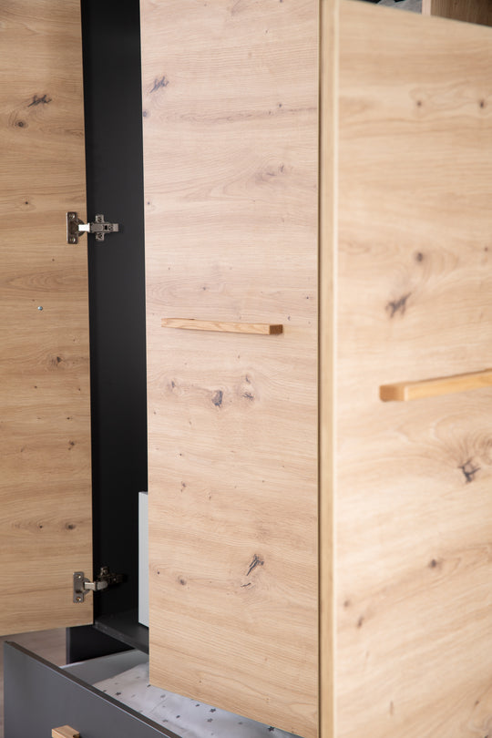 Kleiderschrank 'Lenn' 3-türig - Anthrazit - Holzdekor 'Artisan Eiche' - Massivholzgriffe