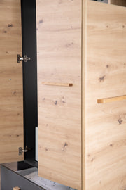 Armoire "Lenn" 3 portes - Anthracite - Décor bois Chêne Artisan - Poignées en bois massif