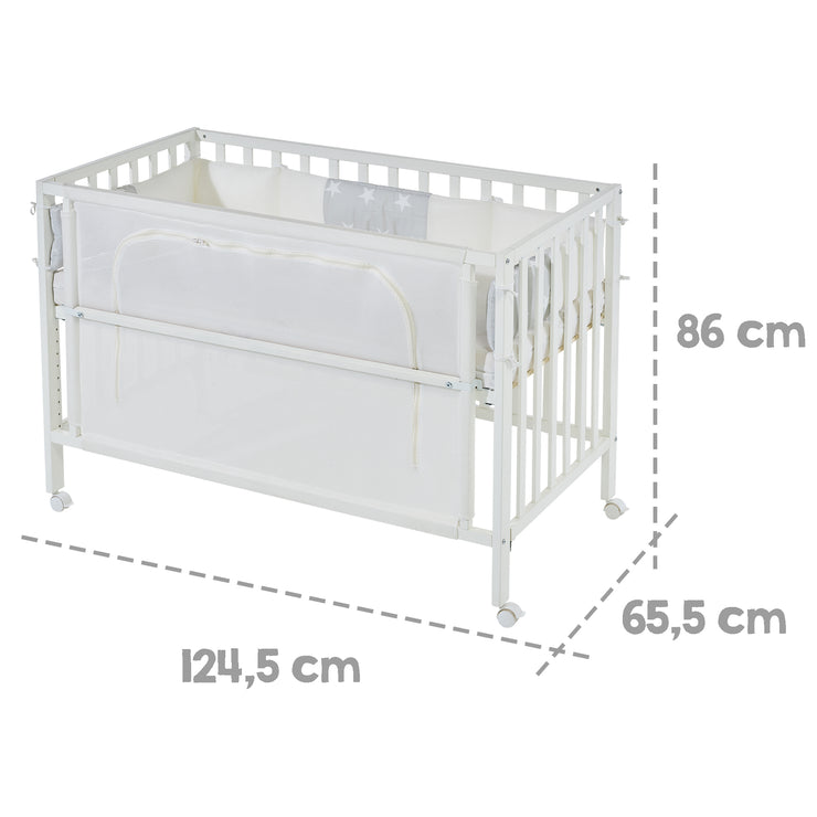Camera letto "safe asleep®", 60 x 120 cm, "Grigio stella", letto laterale incl. attrezzatura, laccato bianco