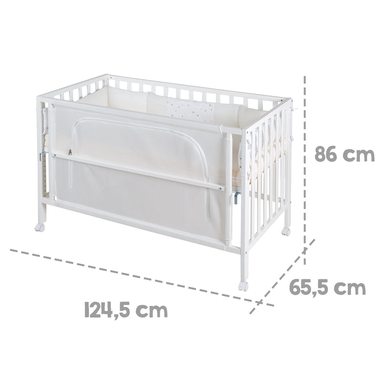 Room Bed 'safe asleep®', 60 x 120 cm, 'Sternenzauber', additional bed including accessories, white lacquered