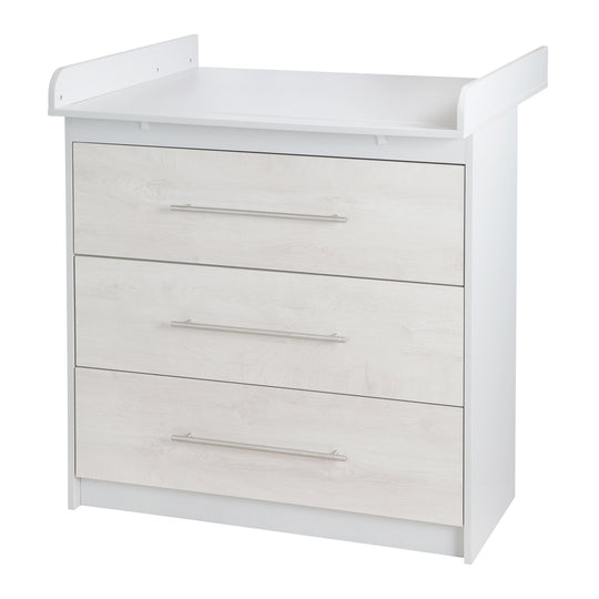Cómoda para cambiar pañales 'Maren 2' con accesorio, estructura de roble blanqueado, altura para cambiar pañales: 90,5 cm