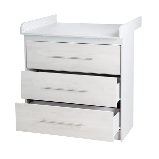 Cómoda para cambiar pañales 'Maren 2' con accesorio, estructura de roble blanqueado, altura para cambiar pañales: 90,5 cm