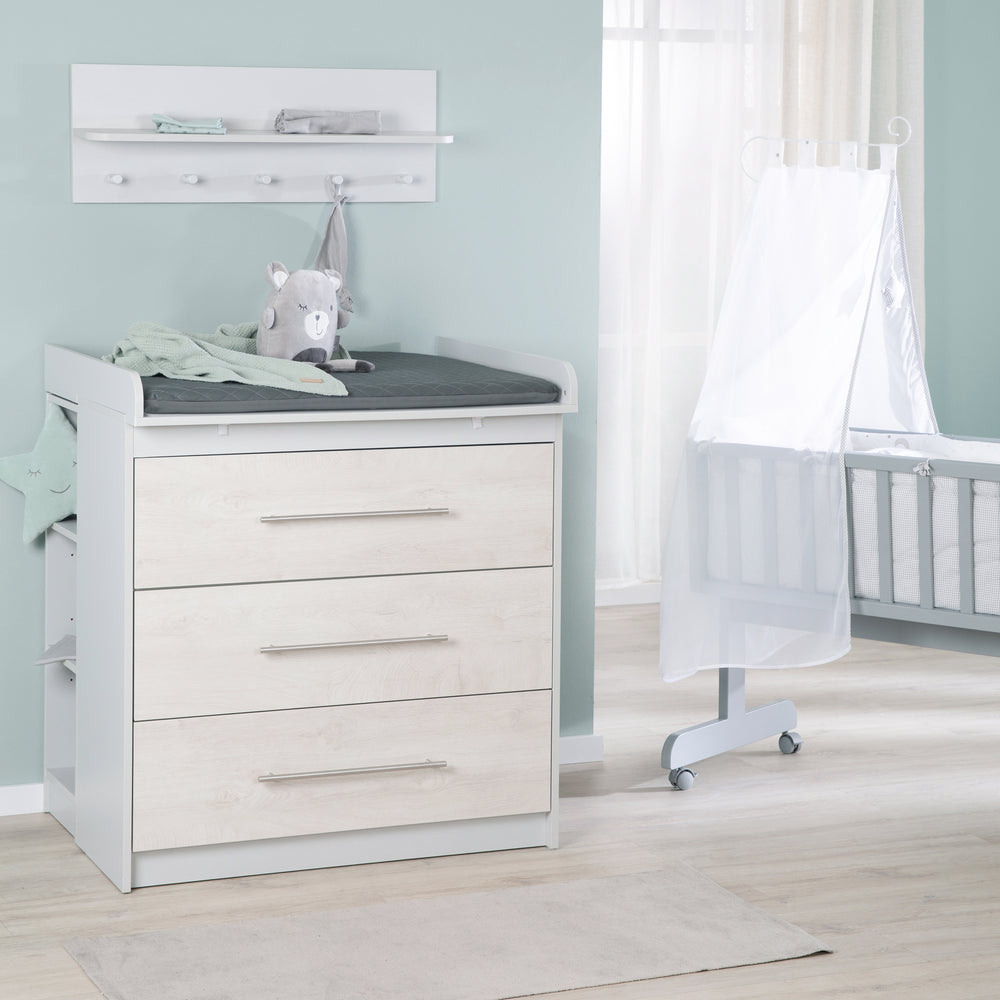 Commode à langer 'Maren 2' avec plateau, corps chêne chaulé, hauteur à langer: 90,5 cm