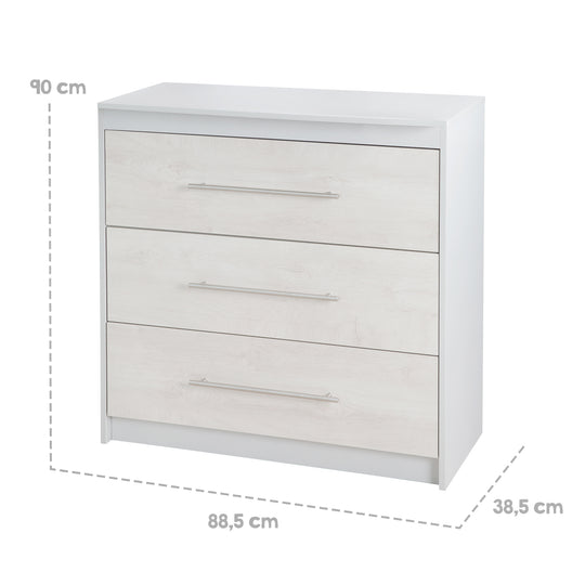 Cómoda para cambiar pañales 'Maren 2' con accesorio, estructura de roble blanqueado, altura para cambiar pañales: 90,5 cm