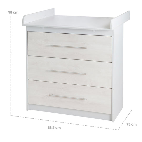 Cómoda para cambiar pañales 'Maren 2' con accesorio, estructura de roble blanqueado, altura para cambiar pañales: 90,5 cm