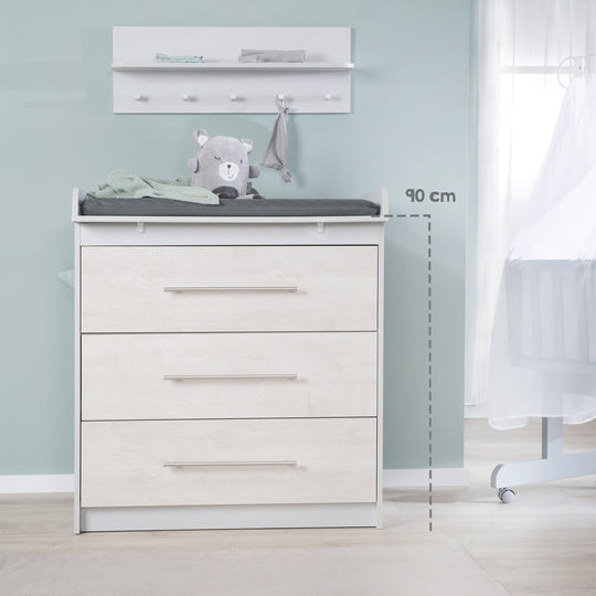 Cómoda para cambiar pañales 'Maren 2' con accesorio, estructura de roble blanqueado, altura para cambiar pañales: 90,5 cm