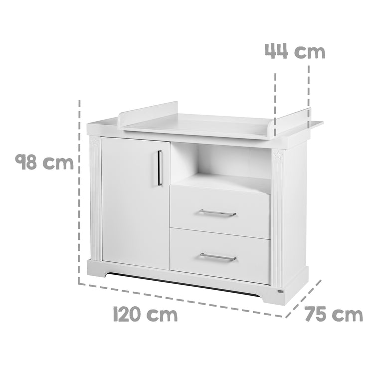 Set di mobili "Maxi" con letto combinato 70 x 140 cm, fasciatoio e armadio a 3 ante, bianco
