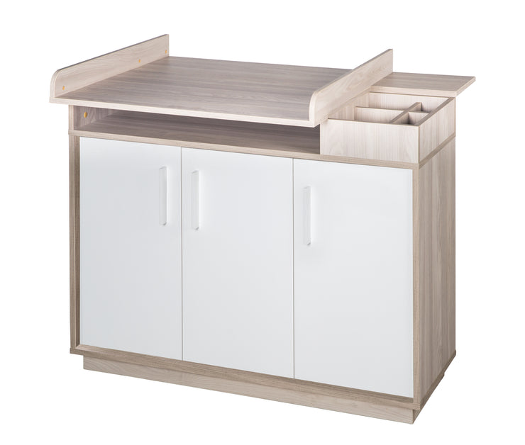 Changing table 'Olaf' with changing attachment, white / Luna Elm, changing height 92.5 cm