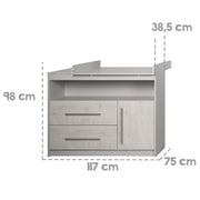 Fasciatoio "Maren 2", cassettone con fasciatoio, 1 cassetto, 1 anta, 1 vano a giorno, grigio chiaro / bianco