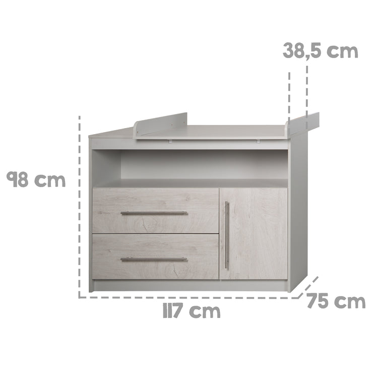 Fasciatoio "Maren 2", cassettone con fasciatoio, 1 cassetto, 1 anta, 1 vano a giorno, grigio chiaro / bianco