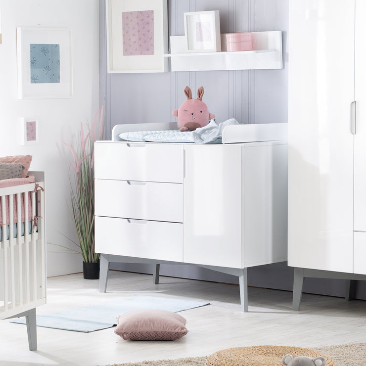 Juego de muebles para niños 'Retro 2', incluida la cama combi 70 x 140 cm y ping de envoltura ancha, blanco/gris