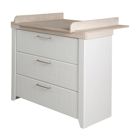 Set di mobili per bambini 'Helene', inclusa culla/ culla, 70 x 140 cm & ampio comò avvolgente, grigio chiaro / Luna Elm