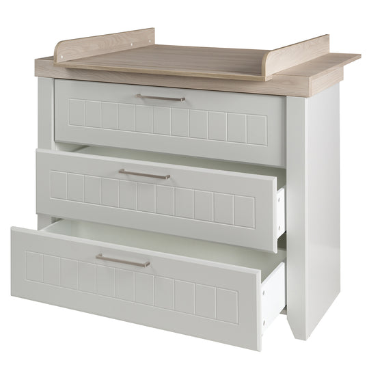 Set di mobili per bambini 'Helene', inclusa culla/ culla, 70 x 140 cm & ampio comò avvolgente, grigio chiaro / Luna Elm