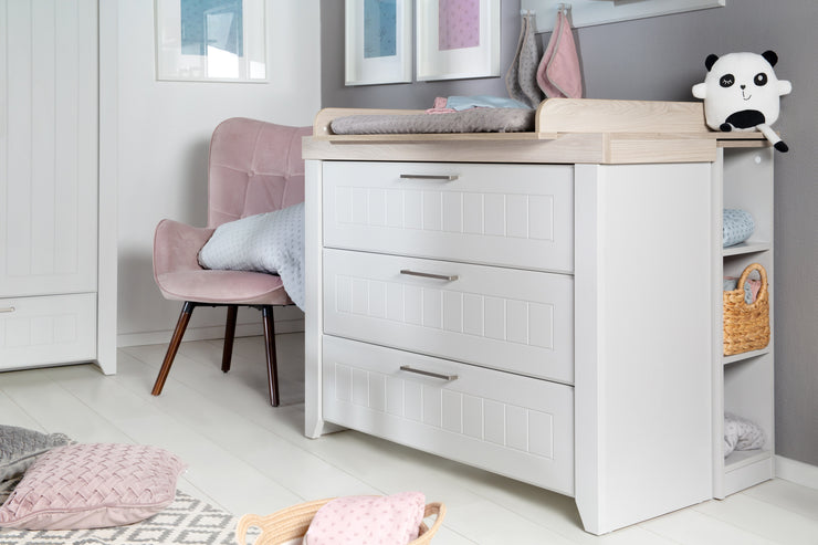 Changing table 'Helene' with extension, 3 drawers, soft-close, changing height 90 cm, light gray