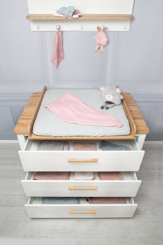 Kinderzimmerset 'Ava' 3-teilig, inkl. Kinderbett 70x140 cm, Wickelkommode & Schrank 3-türig