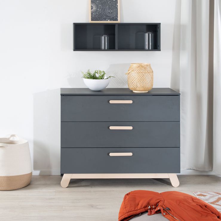 Changing Table Dresser 'Jara', anthracite, beech real wood feet & handles, changing height 93 cm