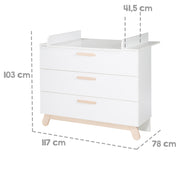 Room Set 'Clara' white, incl. combi cot, changing table dresser & 3-door wardrobe