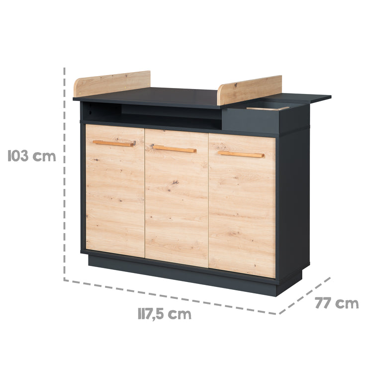 Changing dresser 'Lenn' incl. open compartments, anthracite / 'Artisan oak' wood decor