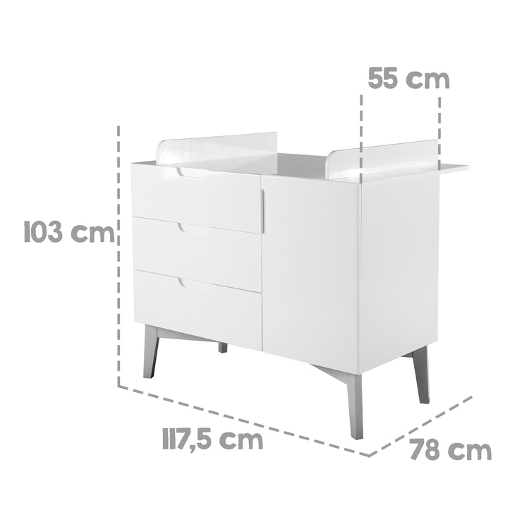 Changing table 'Retro 2 ‘with changing attachment, high-gloss fronts, gray retro leg construction