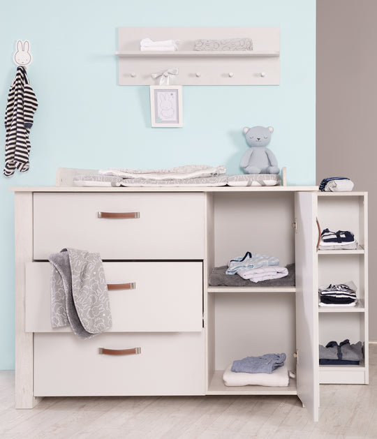 Conjunto de habitación infantil 'Mila', incluye cuna combinada 70 x 140 cm, cómoda para cambiar y armario de 3 puertas, gris/blanco