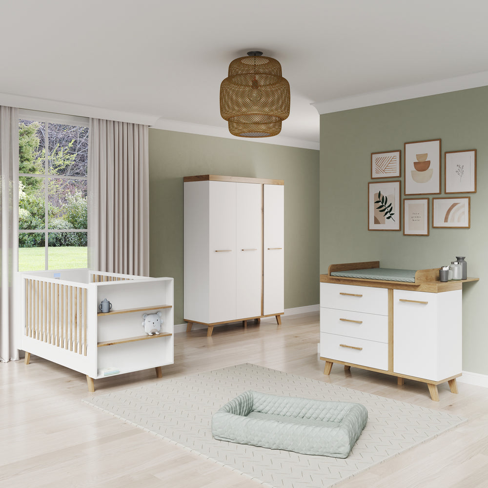 Wickelkommode 'Smile' - 3 Schubladen & 1 Tür - Weiß / Artisan Eiche