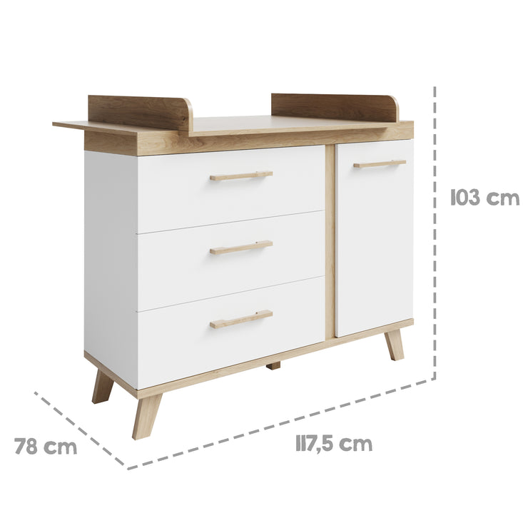 Changing dresser 'Smile' - 3 drawers & 1 door - White / Artisan Oak