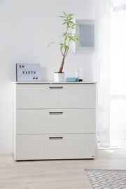 Chest of drawers 'Sylt', incl. 3 drawers, white, decorative milling & black metal handles