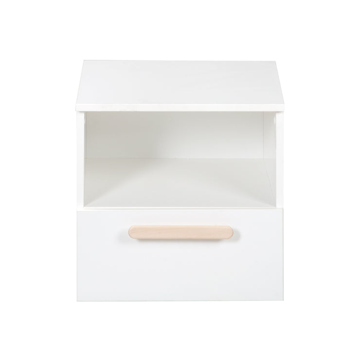 Bedside table 'Clara' - 1 Drawer, 1 Open compartment - White - Solid wood handle