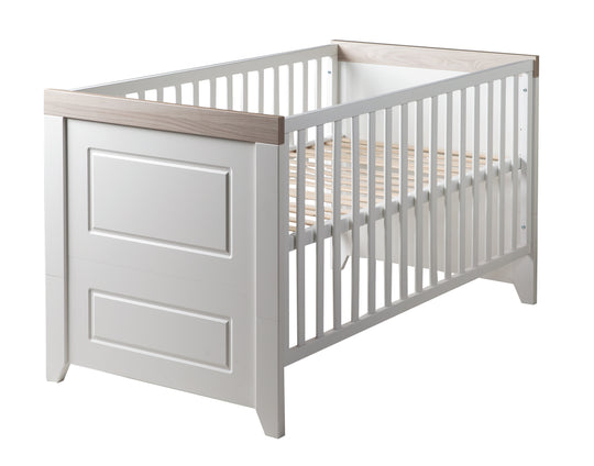 Cama infantil combinada 'Felicia', 70 x 140 cm, blanca, ajustable en altura, 3 barrotes extraíbles, convertible