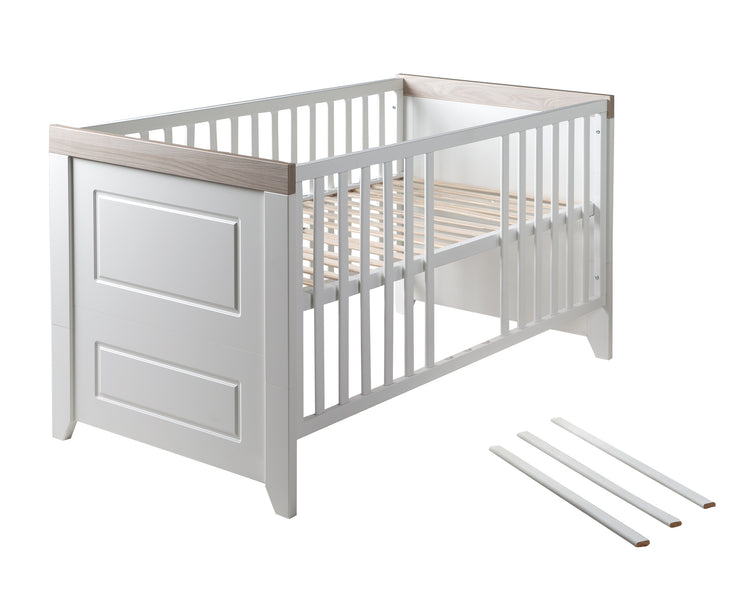 Combi children's bed 'Felicia', 70 x 140 cm, white, height-adjustable, 3 slip bars, convertible