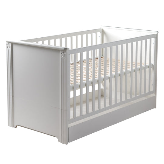 Lit bébé évolutif 'Maxi', 70 x 140 cm, blanc, réglable en hauteur, 3 barreaux coulissants