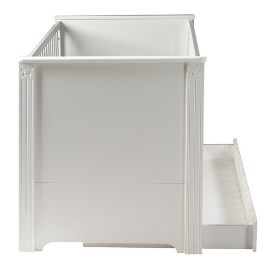 Lit bébé évolutif 'Maxi', 70 x 140 cm, blanc, réglable en hauteur, 3 barreaux coulissants