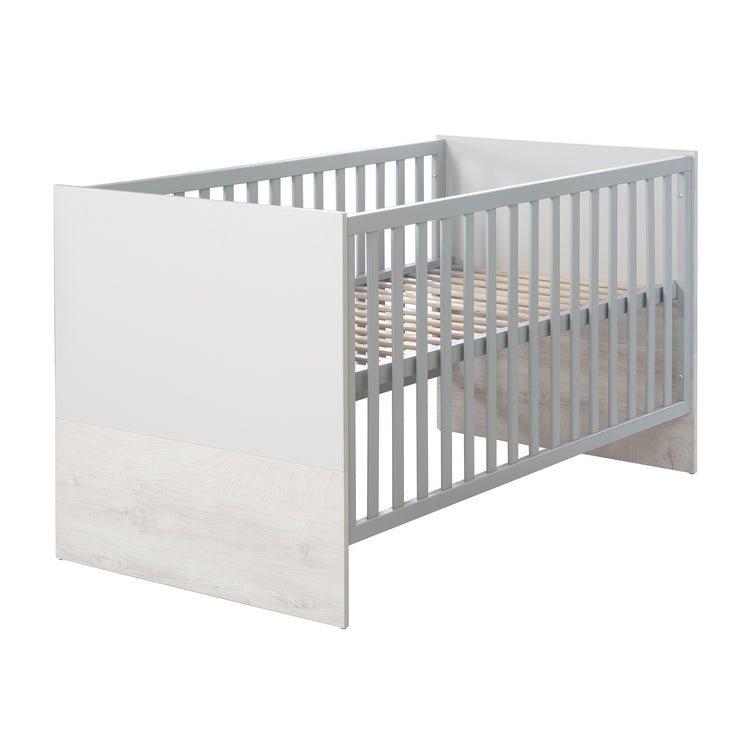 Juego de habitación infantil 'Maren 2', incluye cama combinada de 70 x 140 cm, cambiador y armario de 3 puertas, gris claro / blanco