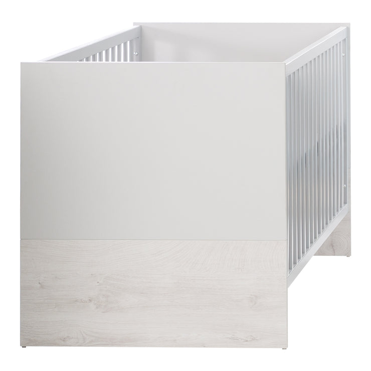 Lettino Combi "Maren 2", 70 x 140 cm, regolabile / trasformabile, 3 barre di scorrimento, grigio chiaro / bianco