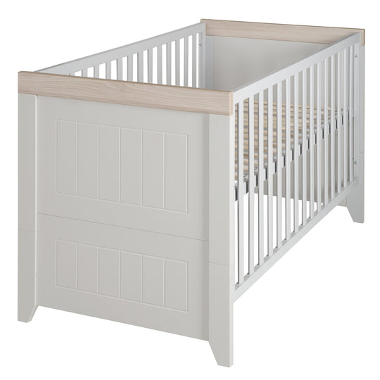 Set di mobili per bambini 'Helene', inclusa culla/ culla, 70 x 140 cm & ampio comò avvolgente, grigio chiaro / Luna Elm