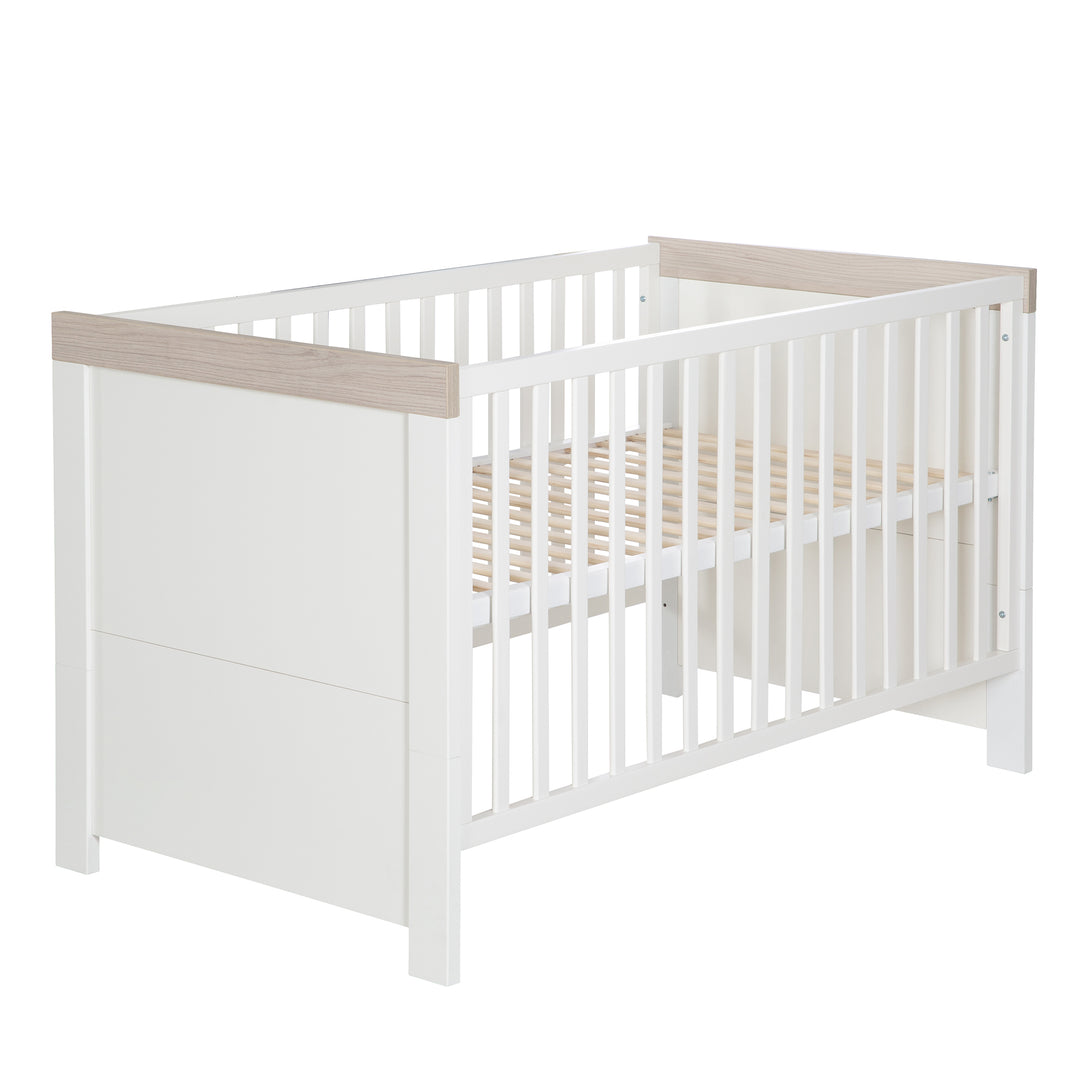 Convertible Children's Bed 'Lucy' 70 x 140 cm, Convertible, White, Crown in 'Luna Elm'