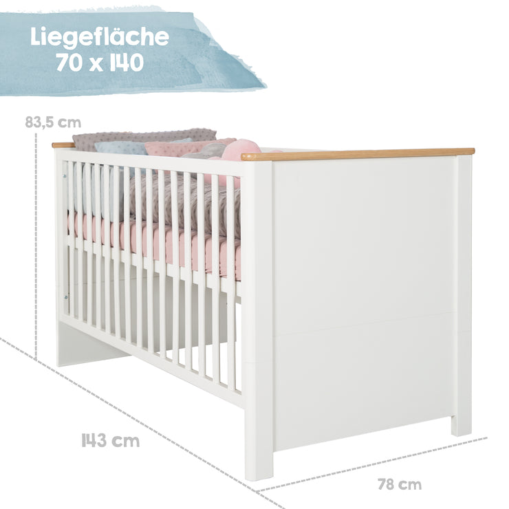 Möbelset 'Ava‘ 2-teilig, inkl. Kombi-Kinderbett 70 x 140 cm & Wickelkommode schranktief