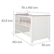 Cama infantil combinada 'Ava' 70 x1 40 cm, convertible en cama infantil, blanca, decoración en 'Roble artesano'