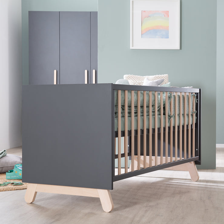 Convertible Cot 'Jara', 70 x 140 cm, anthracite, convertible, with 3 slip-on rungs