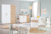Convertible cot 'Lion' 70x140 - 3-fold height adjustable - white & wood decor 'Artisan oak'