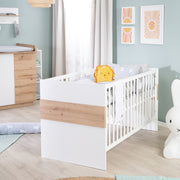 Lit bébé évolutif "Lion" 70x140 - Réglable en hauteur - Blanc et décor bois