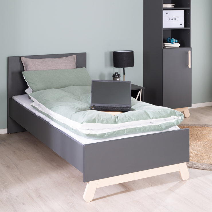 Junior bed 'Jara' 90 x 200 cm - Decor anthracite - Solid wood beech legs
