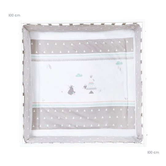Parque 'Indibär', 100 x 100 cm, incluye almohadilla protectora y ruedas, madera blanca