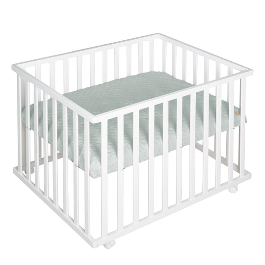 Parque infantil 'roba Style', 75 x 100 cm, incluye colchón protector verde y ruedas, blanco