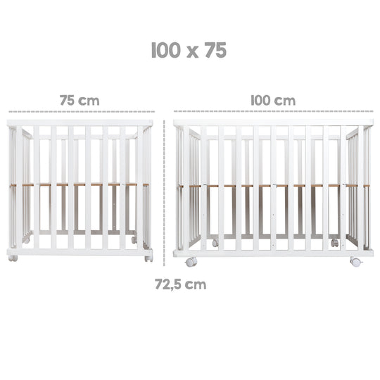 Parque infantil 'roba Style', 75 x 100 cm, incluye colchón protector verde y ruedas, blanco