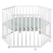 Playpen 'roba Style', 6-square, incl. green protective insert & castors, wood white