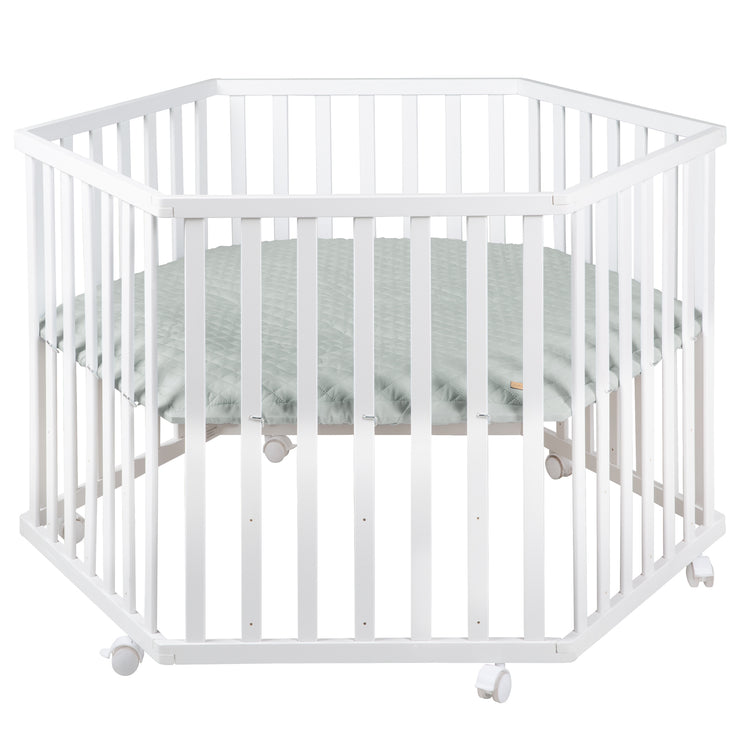 Playpen 'roba Style', 6-square, incl. green protective insert & castors, wood white