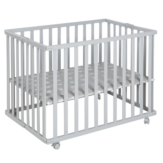 Parque infantil plegable, taupe, 75 x 100 cm, compacto, con ruedas